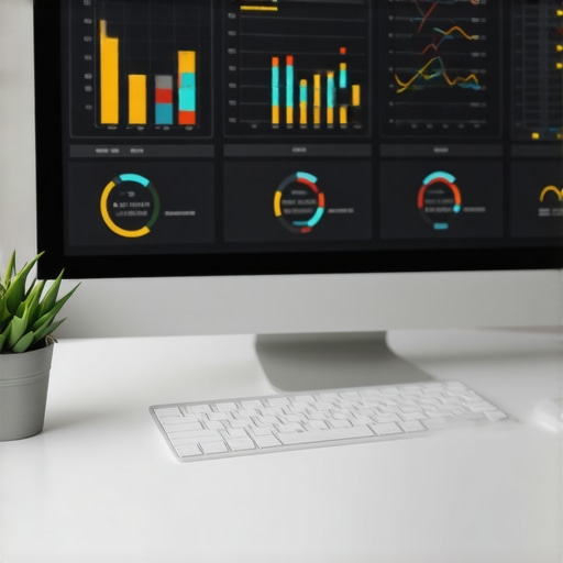 Marketer reviewing local SEO analytics on a laptop with charts and graphs.