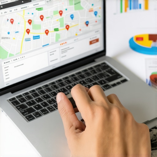 Person reviewing local SEO analytics and maps on a laptop.