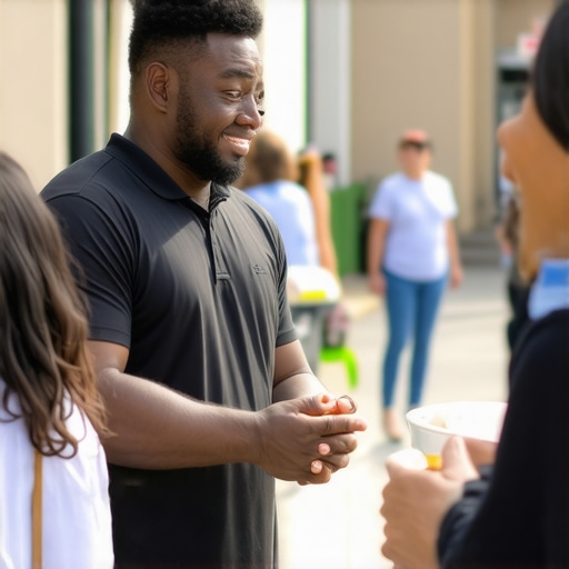 Community Engagement in Local SEO Business owner participating in local community event, boosting local SEO