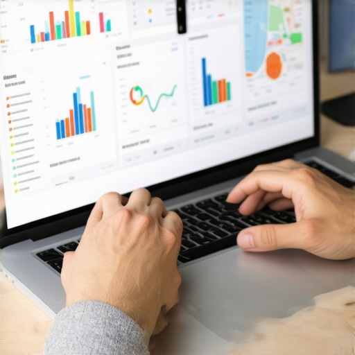Data-Driven Local SEO Analysis Person analyzing local SEO metrics on a laptop with charts and maps.