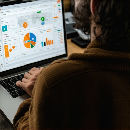 Business owner reviewing local SEO performance with charts and maps.