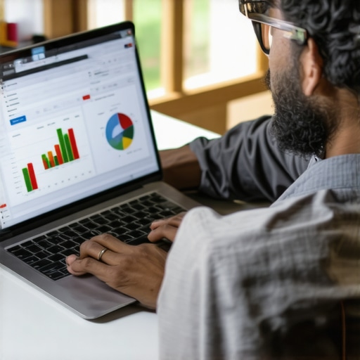 Business owner analyzing local SEO performance on a laptop.