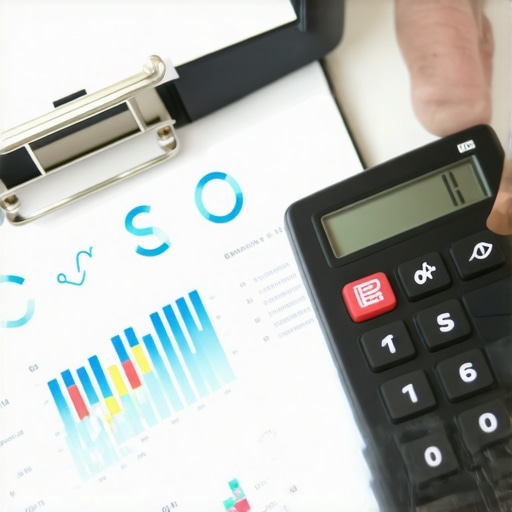 Analyzing Local SEO Budget Business owner reviewing SEO budget plans with charts and calculators