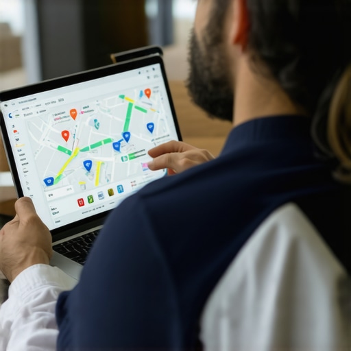 Small business owner reviewing local SEO analytics on a laptop.