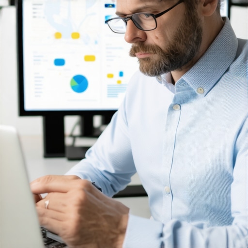 Business owner studying local SEO analytics on a laptop for budget optimization.