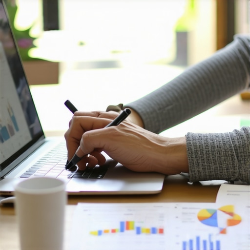 Business owner analyzing local SEO data on a laptop to ensure ongoing visibility.