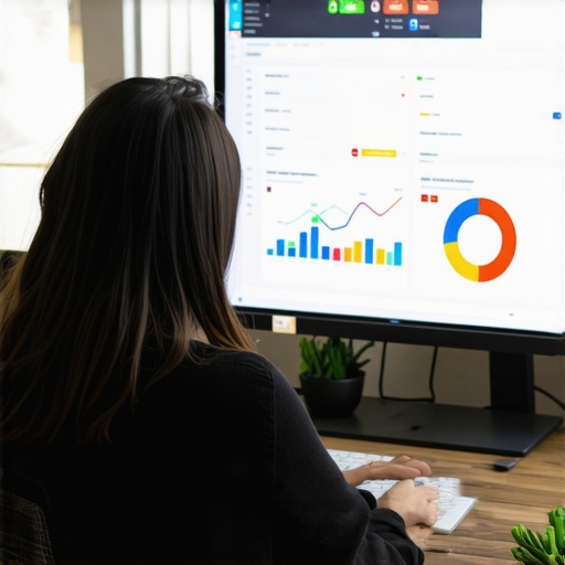 Monitoring Local SEO Performance Person reviewing local SEO analytics on a screen, highlighting ongoing management.