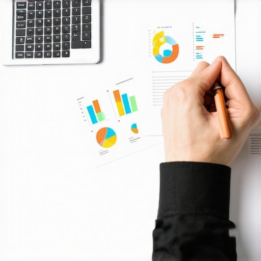 Business owner analyzing SEO budget with charts and calculator