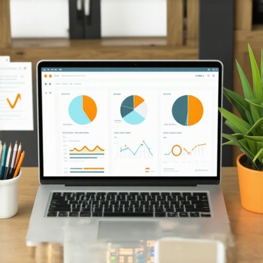 A workspace with various SEO analytics tools displayed on screen and a laptop.