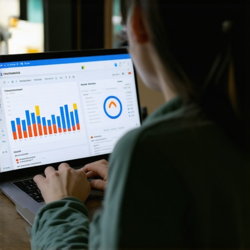 Person reviewing local SEO analytics on a laptop, using digital tools for SEO management.