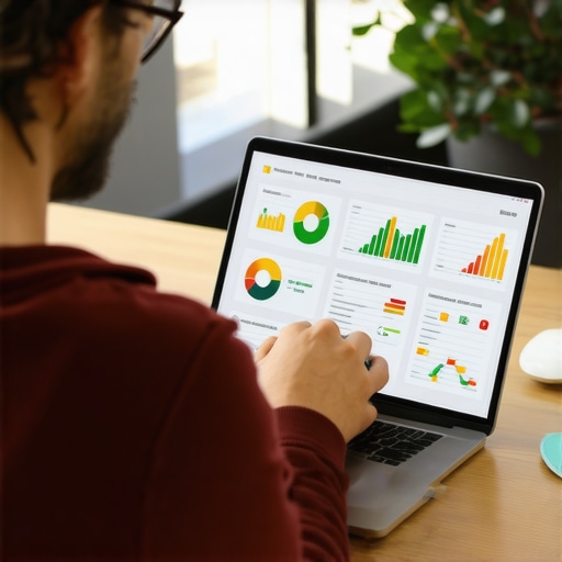 Analyzing Local SEO Budget Business owner reviewing SEO budget and performance data on laptop