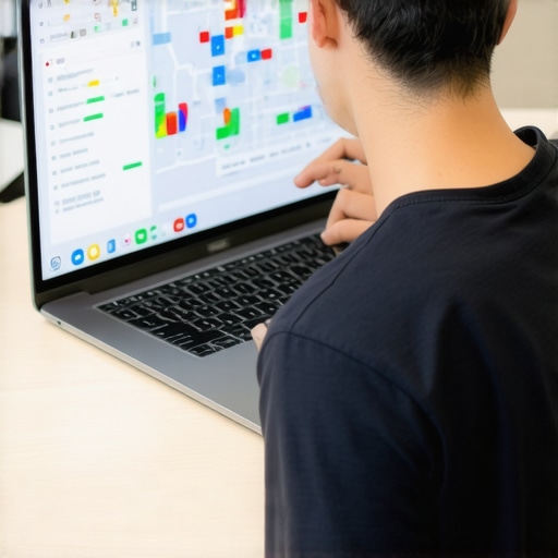 Person reviewing local SEO analytics on a laptop with charts and maps