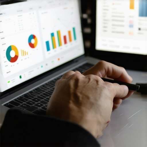 Analyzing Local SEO Data for Ongoing Success Person reviewing SEO analytics on their laptop in a bright office environment.