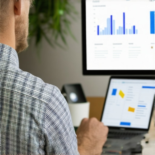 Business owner reviewing SEO package data on a laptop.