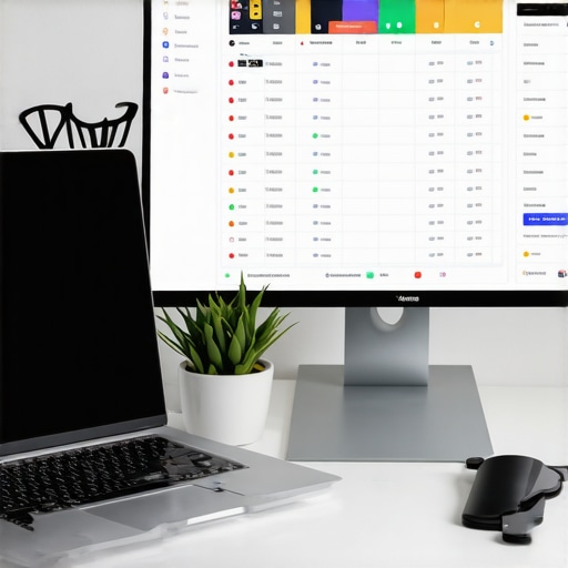 Workspace with SEO dashboard screens showing local search analytics, representing regular SEO maintenance.