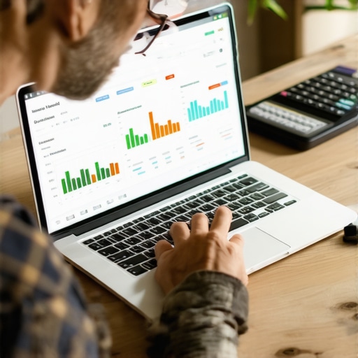 Business owner analyzing SEO spend and performance analytics on a laptop.