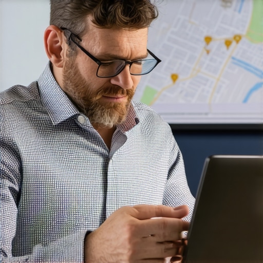 Person analyzing SEO performance metrics for local search optimization.