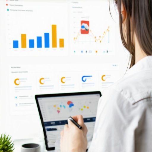 Person reviewing local SEO analytics on a computer displaying maps and charts.