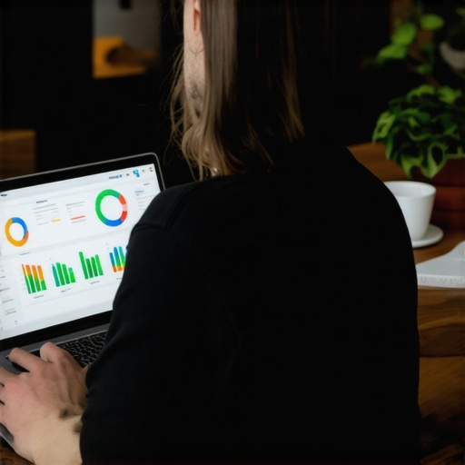 Business owner reviewing SEO analytics on a laptop for consistent local search performance.