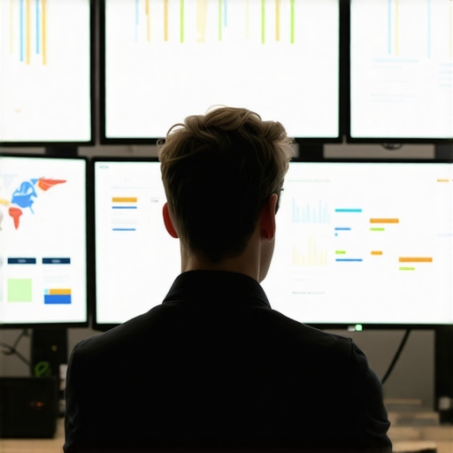 Person reviewing local SEO analytics on a computer with maps and data charts.