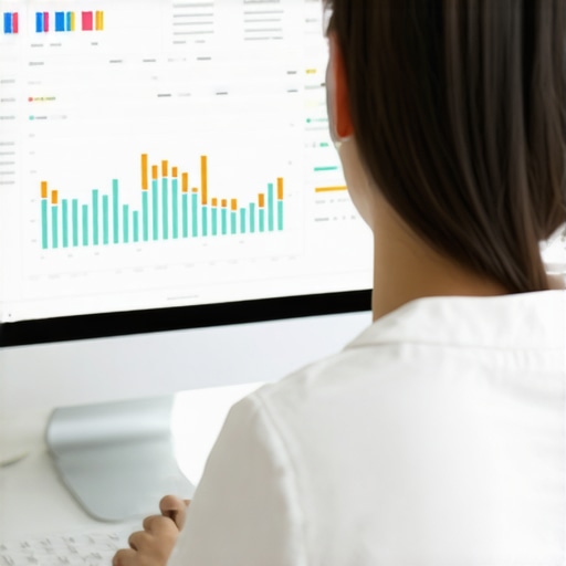 A person reviewing local SEO analytics on a laptop, charts and tools visible.