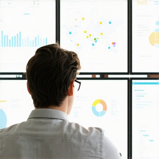 A person reviewing SEO performance metrics and local maps on computer screens.