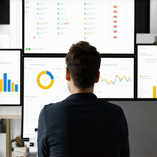 Person reviewing detailed SEO performance metrics on multiple monitors.