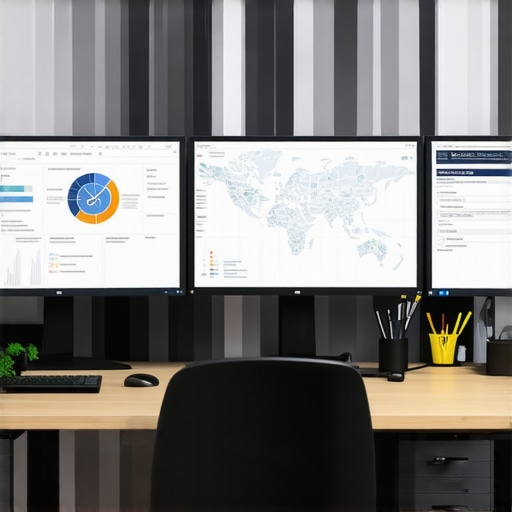 Desk setup with SEO analytics tools and local maps on screens