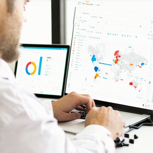 Business owner analyzing local SEO data with maps and graphs